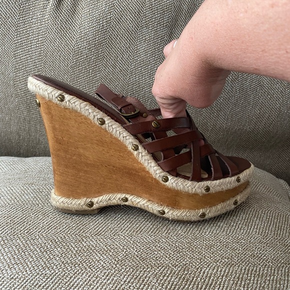 Michael Kors Brown Leather Jute 70’s Boho Festival Wedge Sandals. Size 11. EUC. - Picture 15 of 15